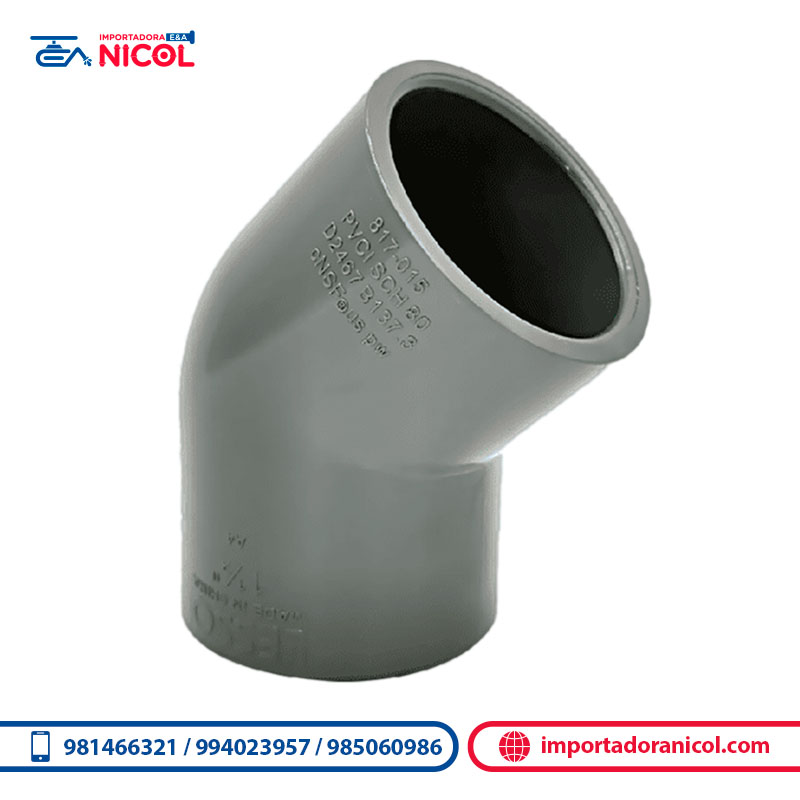 Codo de 45° SCH80 a presión PVC LESSO